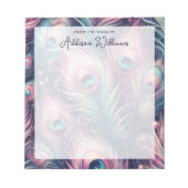 Roze Peacock Feathers Custom Naam Notitieblok (Voorkant)