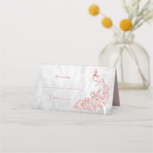 Roze Peacock Leaf Vine Reception Place Card Plaatskaartje