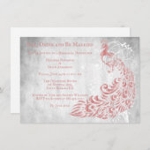 Roze Peacock Leaf Vine Rehearsal Dinner Invite Kaart (Voorkant / Achterkant)