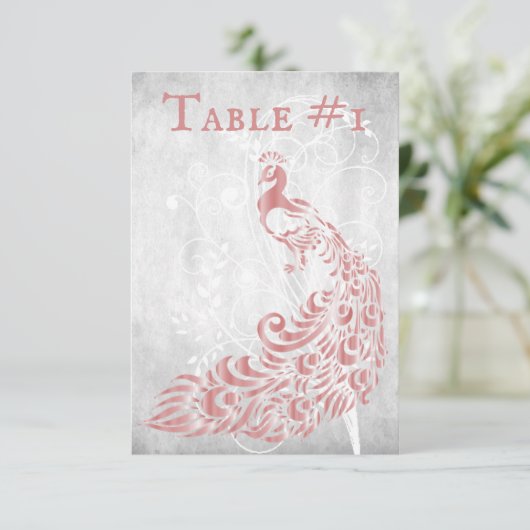 Roze Peacock Leaf Vine Table Card Kaart (Staand voorkant)