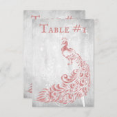 Roze Peacock Leaf Vine Table Card Kaart (Voorkant / Achterkant)