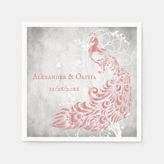 Roze Peacock Leaf Vine Vrijgezellenfeest Napkin Servet (Voorkant)