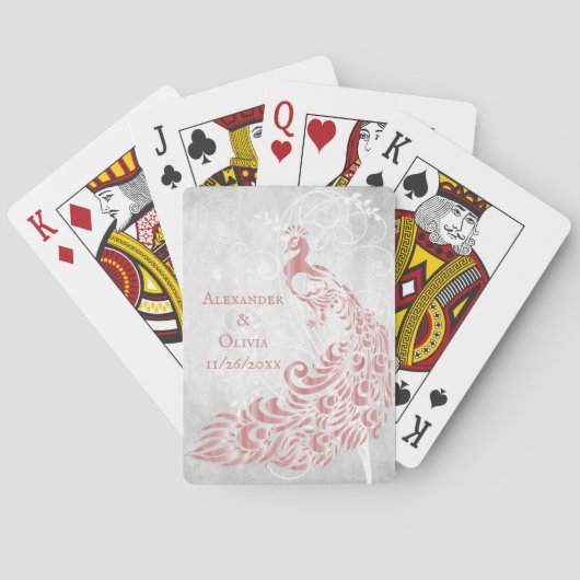 Roze Peacock Leaf Vine Wedding Favor Card Deck Pokerkaarten (Achterkant)