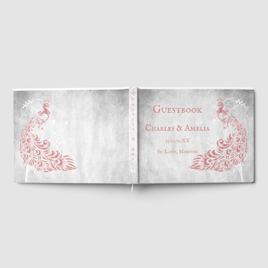 Roze Peacock Leaf Vine Wedding Guestbook Gastenboek (Volledig)