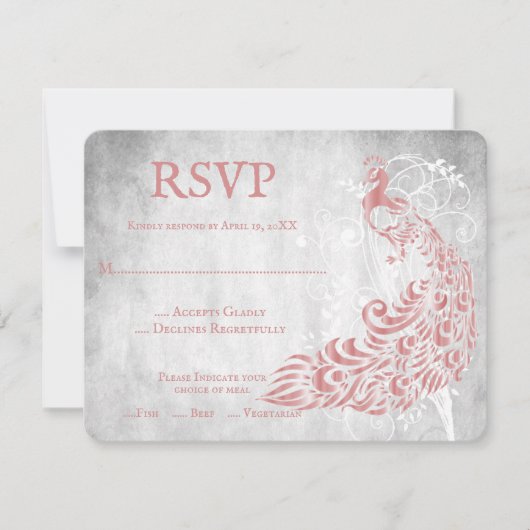 Roze Peacock Leaf Vine Wedding RSVP Kaart (Voorkant)