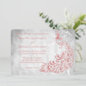 Roze Peacock Leaf Vine Wedding Uitnodiging (Staand voorkant)