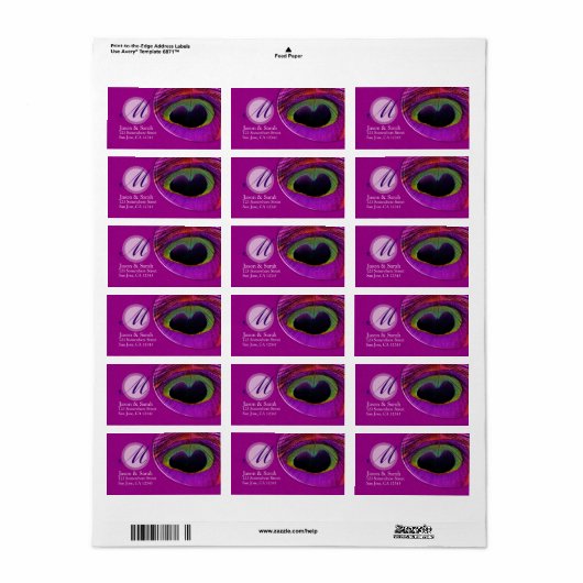 Roze Peacock Monogram Adres label (Full Sheet)