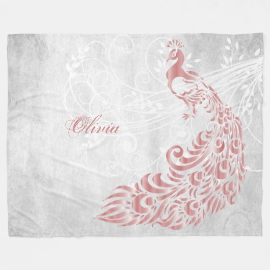 Roze Peacock op maat Fleece Deken (Voorkant (Horizontaal))