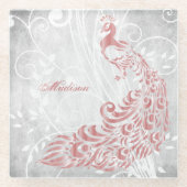 Roze Peacock op maat Glazen Onderzetter (Voorkant)