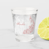 Roze Peacock op maat Shot Glas (Voorkant)