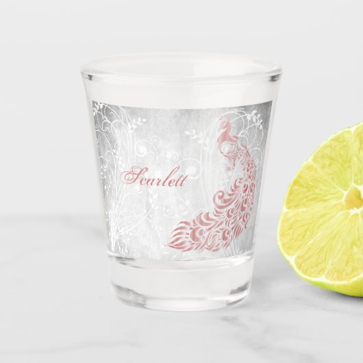 Roze Peacock op maat Shot Glas (Voorkant)