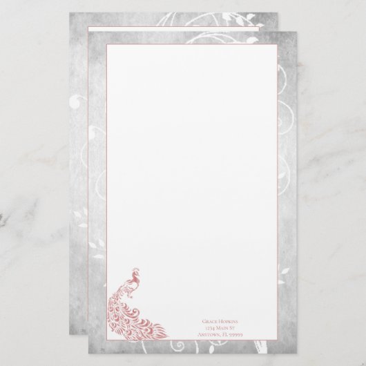 Roze Peacock Stationery Briefpapier (Voorkant / Achterkant)