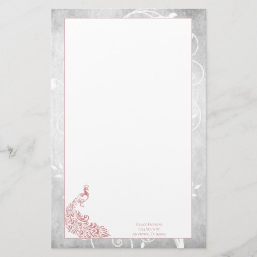 Roze Peacock Stationery Briefpapier (Voorkant)