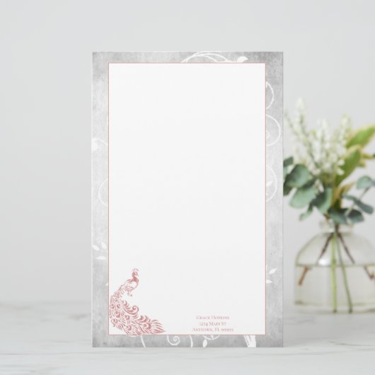 Roze Peacock Stationery Briefpapier (Staand voorkant)