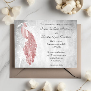 Roze Peacock Wedding Invitation Kaart