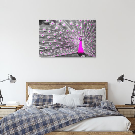 Roze Peacock Wrapped Canvas Afdruk (Insitu (Slaapkamer))