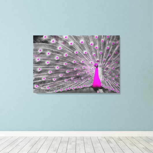 Roze Peacock Wrapped Canvas Afdruk (Insitu (Houten vloer))