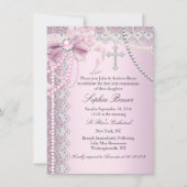 Roze Pearl Bow Cross Heilige Communie of Baptisme Kaart (Voorkant)