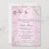 Roze Pearl Bow Cross Heilige Communie of Baptisme Kaart (Voorkant)