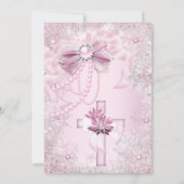 Roze Pearl Bow Cross Heilige Communie of Baptisme Kaart (Achterkant)