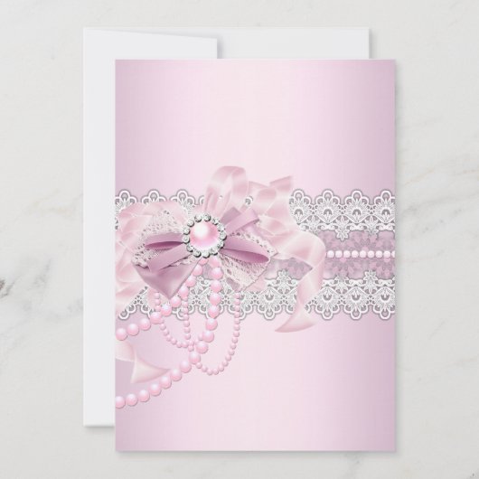 Roze Pearl Bow Cross Heilige Communie of Baptisme Kaart (Achterkant)