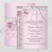 Roze Pearl Bow Cross Heilige Communie of Baptisme Kaart (Voorkant / Achterkant)