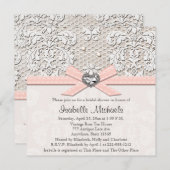 Roze Pearl Lace Diamond Bridal Shower Invitations Kaart (Voorkant / Achterkant)