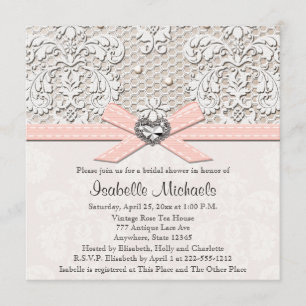 Roze Pearl Lace Diamond Bridal Shower Invitations Kaart