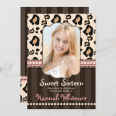 Roze Pearl Leopard Print Sweet 16 Kaart (Voorkant / Achterkant)