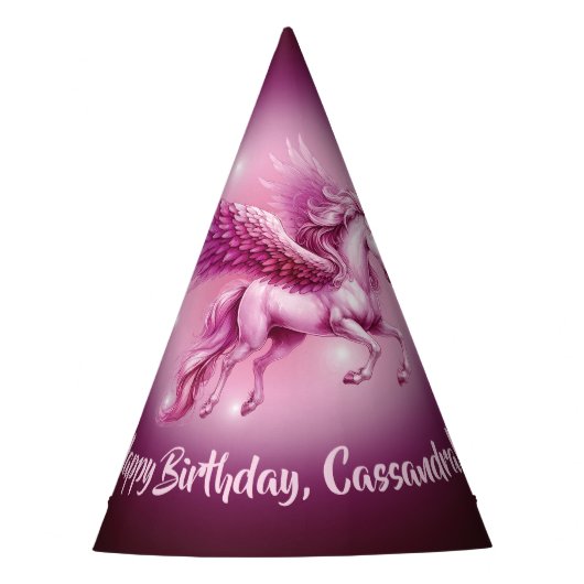 Roze Pegasus "Gelukkige Verjaardag" Feesthoedjes (Voorkant)