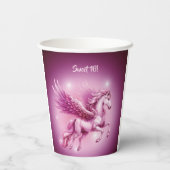 Roze Pegasus "Gelukkige Verjaardag" Papieren Bekers (Achterkant)