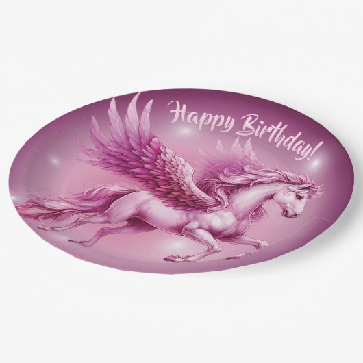 Roze Pegasus "Gelukkige Verjaardag" Papieren Bordje (Gekanteld)