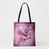 Roze Pegasus "Gelukkige Verjaardag" Tote Bag (Voorkant)
