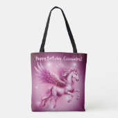 Roze Pegasus "Gelukkige Verjaardag" Tote Bag (Achterkant)