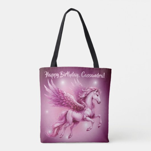 Roze Pegasus "Gelukkige Verjaardag" Tote Bag (Achterkant)