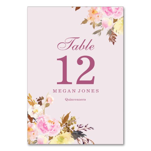 Roze pekel Elegant Quinceanera Table Number Kaart (Voorkant)