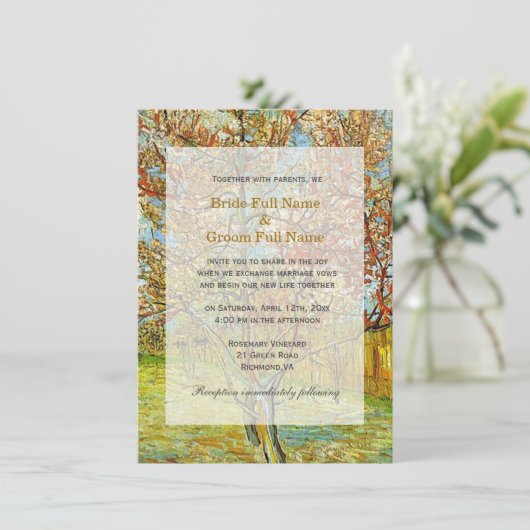 Roze pekelboom in Blossom bruiloft-uitnodigingen Kaart (Staand voorkant)