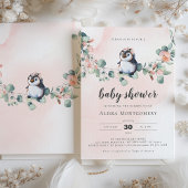 Roze Penguin Baby shower Girl Kaart