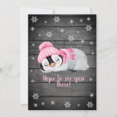 Roze Penguin Baby shower uitnodiging, Winter Pet Kaart (Achterkant)