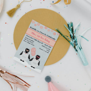 Roze Penguin Birthday Uitnodiging