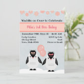 Roze Penguin Birthday Uitnodiging (Staand voorkant)