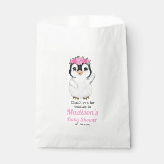 Roze Penguin Favor Bag,  weggeeftas Bedankzakje (Voorkant)