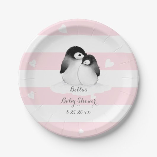 Roze Penguin Papier Borden Papieren Bordje (Voorkant)