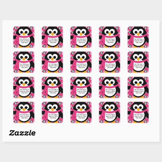 Roze Penguin Party Stickers (Vel)