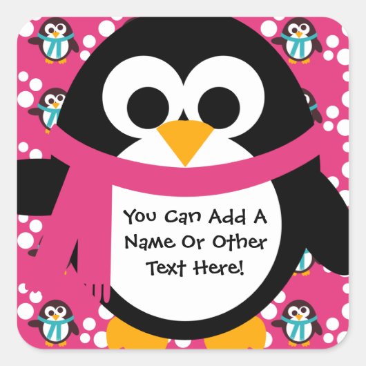 Roze Penguin Party Stickers (Voorkant)