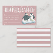 Roze Penguins Baby shower Diaper Raffle Ticket Informatiekaartje (Voorkant / Achterkant)