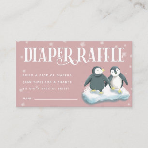 Roze Penguins Baby shower Diaper Raffle Ticket Informatiekaartje