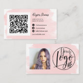 Roze penseelhaar make-up foto qr code logo visitekaartje (Voorkant / Achterkant)