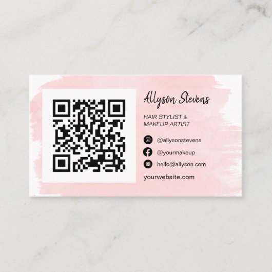 Roze penseelhaar make-up foto qr code logo visitekaartje (Voorkant)