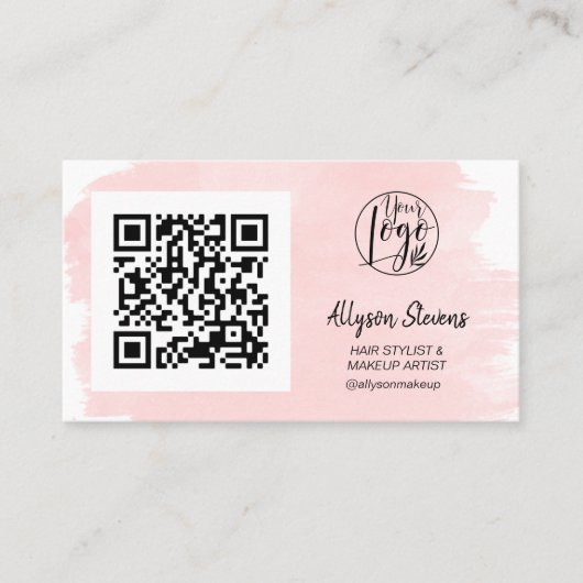 Roze penseelhaar make-up foto qr code logo visitekaartje (Voorkant)